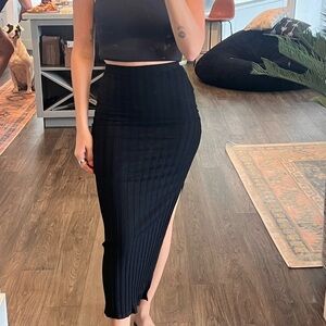Reformation Black Ribbed Midi Skirt